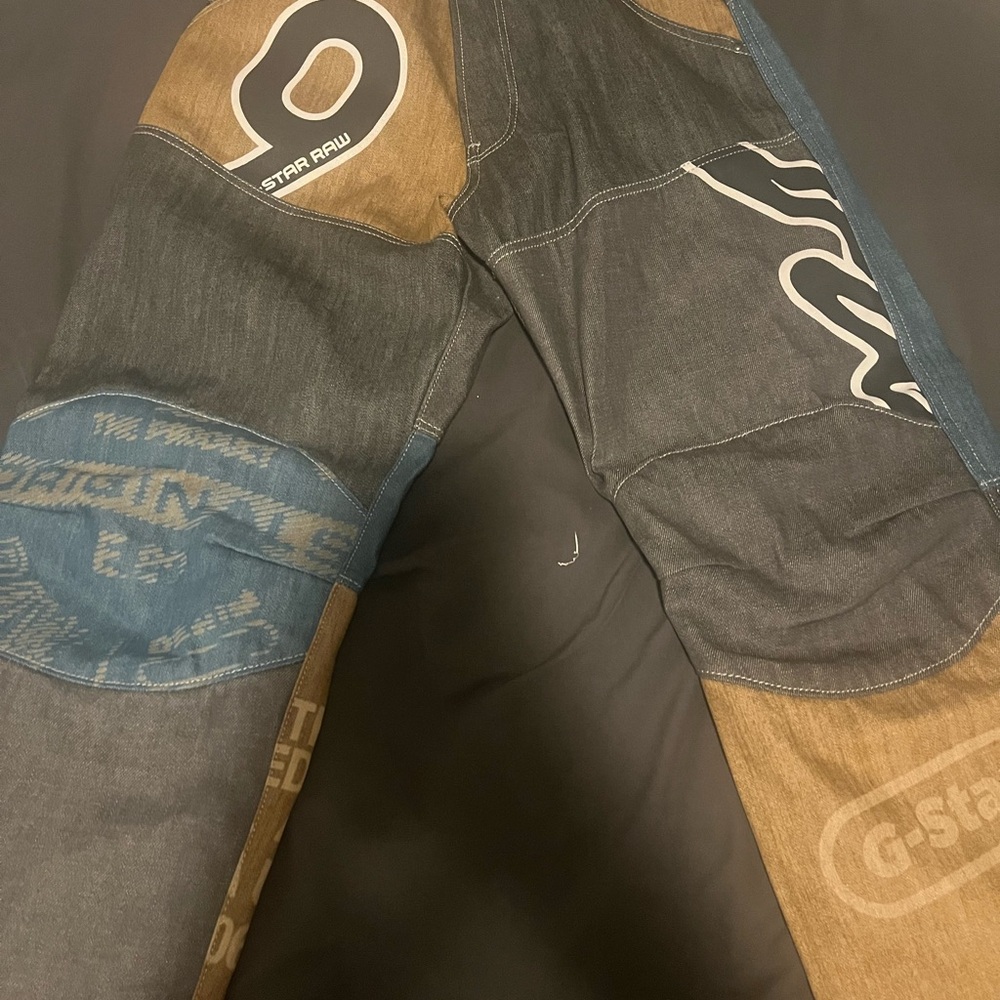 G-Star Men's Blue and Brown Straight Jeans